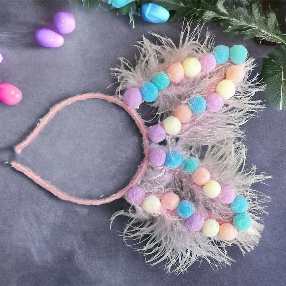 Pom Pom Easter Bunny Ears - Rabbit Ears, Easter Headpiece, Easter Headband